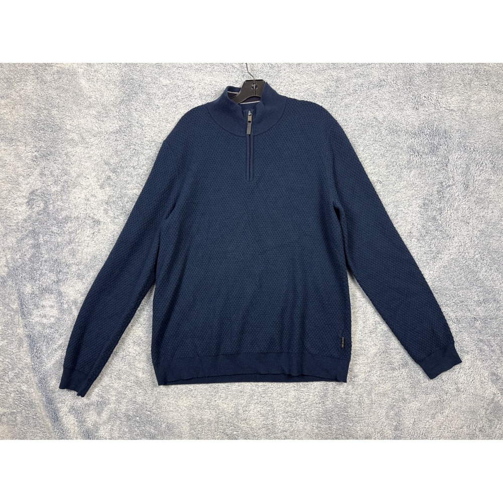 Ted Baker Mens 5 XL Navy Blue Quarter Zip Sweater Wool Blend Textured MMK Tunnel